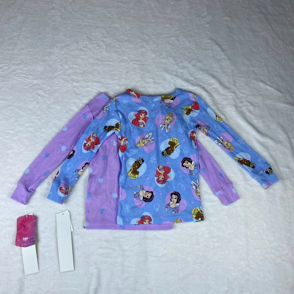 Disney Princess Lot of 2 Pajama Top Girls 4T‎ Purple Cartoon Characters Snug Fit